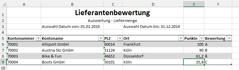 Ergebnis im Excel-Format