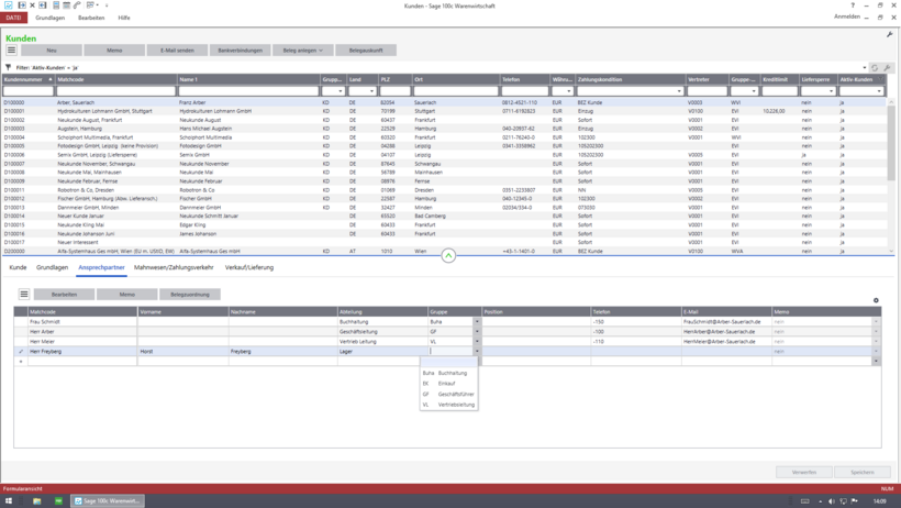 Sage 100 – Kundenstamm: Ansprechpartner