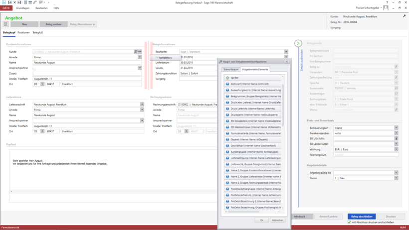 Sage 100 – Konfigurierbarkeit mit Drag & Drop