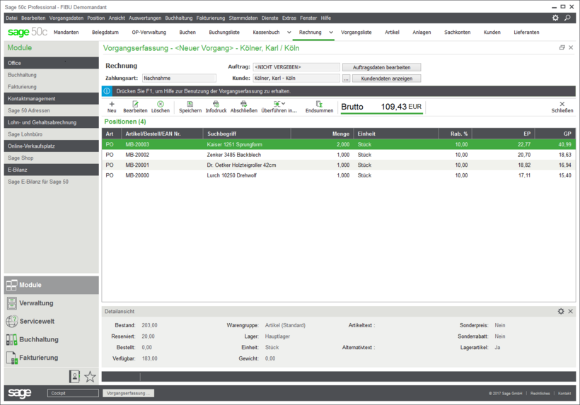 Sage 50 – Auftragsbearbeitung: eine Rechnung erstellen